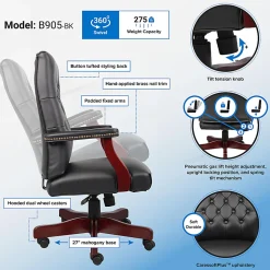 Boss Office Products Traditional Tufted Conference Chair, Black/Mahogany