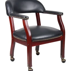 Boss Office Products Traditional Tufted Conference Chair With Casters, Black/Mahogany