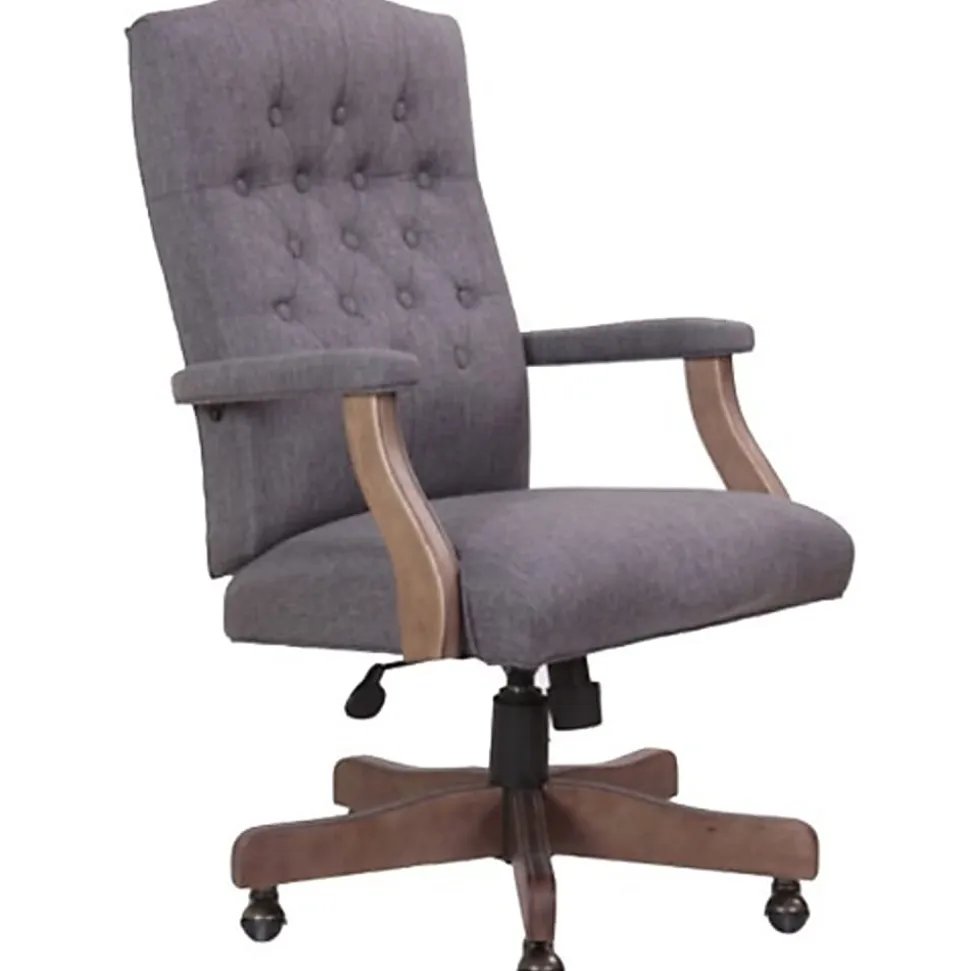 Boss Office Products Tufted Ergonomic Fabric High-Back Office Chair, Slate Gray/Driftwood