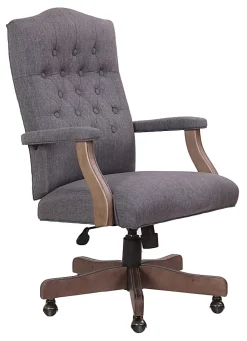 Boss Office Products Tufted Ergonomic Fabric High-Back Office Chair, Slate Gray/Driftwood