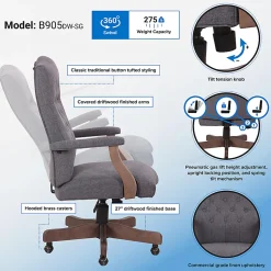 Boss Office Products Tufted Ergonomic Fabric High-Back Office Chair, Slate Gray/Driftwood