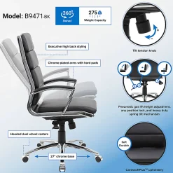 Boss Office Products Vinyl High-Back Chair, Black/Chrome