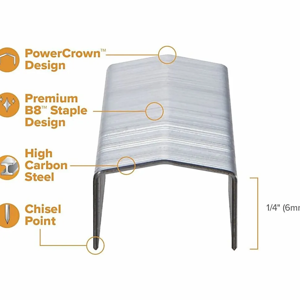 Bostitch® B8® PowerCrown™ Premium Staples, 1/4" Size, Box Of 5,000