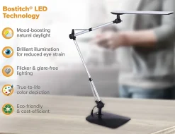 Bostitch® Dual-Swing Arm LED Desk Lamp, 49"H, Black