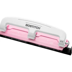 Bostitch® EZ Squeeze™ Three-Hole Punch, InCourage, 12 Sheet Capacity, Pink/White