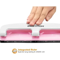 Bostitch® EZ Squeeze™ Three-Hole Punch, InCourage, 12 Sheet Capacity, Pink/White