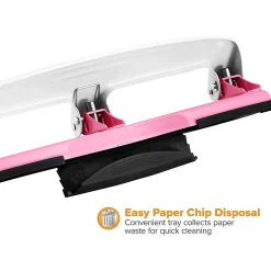 Bostitch® EZ Squeeze™ Three-Hole Punch, InCourage, 12 Sheet Capacity, Pink/White