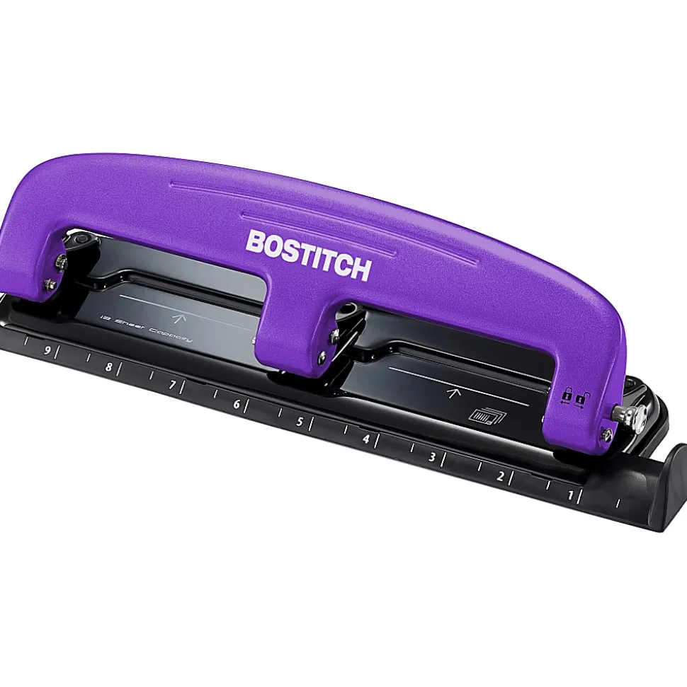 Bostitch® EZ Squeeze™ Three-Hole Punch, 12 Sheet Capacity, Purple