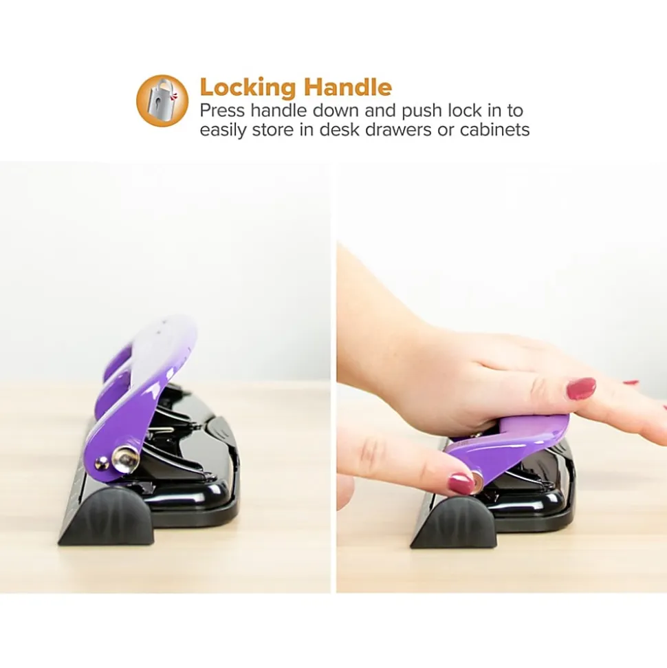 Bostitch® EZ Squeeze™ Three-Hole Punch, 12 Sheet Capacity, Purple