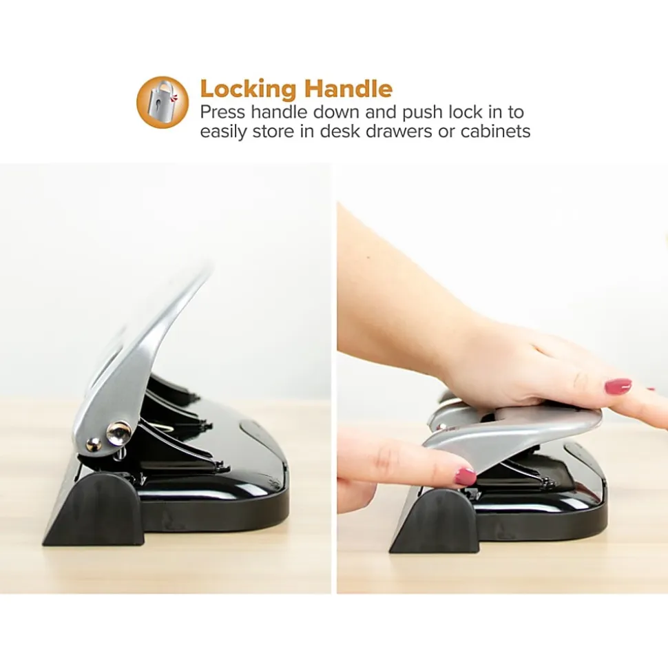 Bostitch® EZ Squeeze™ Three-Hole Punch, 20 Sheet Capacity, Black/Silver
