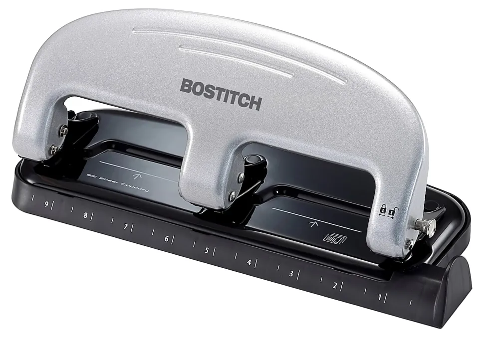 Bostitch® EZ Squeeze™ Three-Hole Punch, 20 Sheet Capacity, Black/Silver