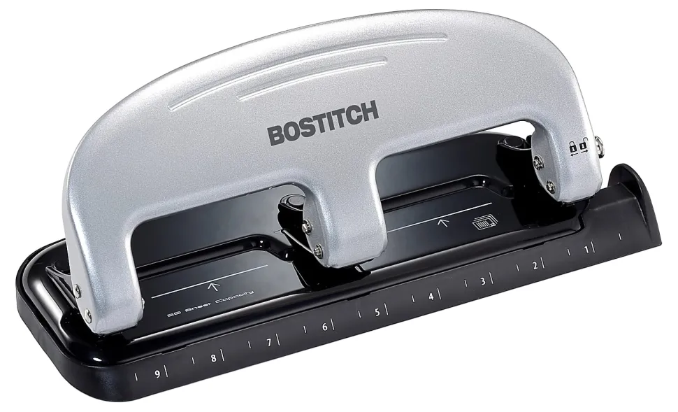 Bostitch® EZ Squeeze™ Three-Hole Punch, 20 Sheet Capacity, Black/Silver