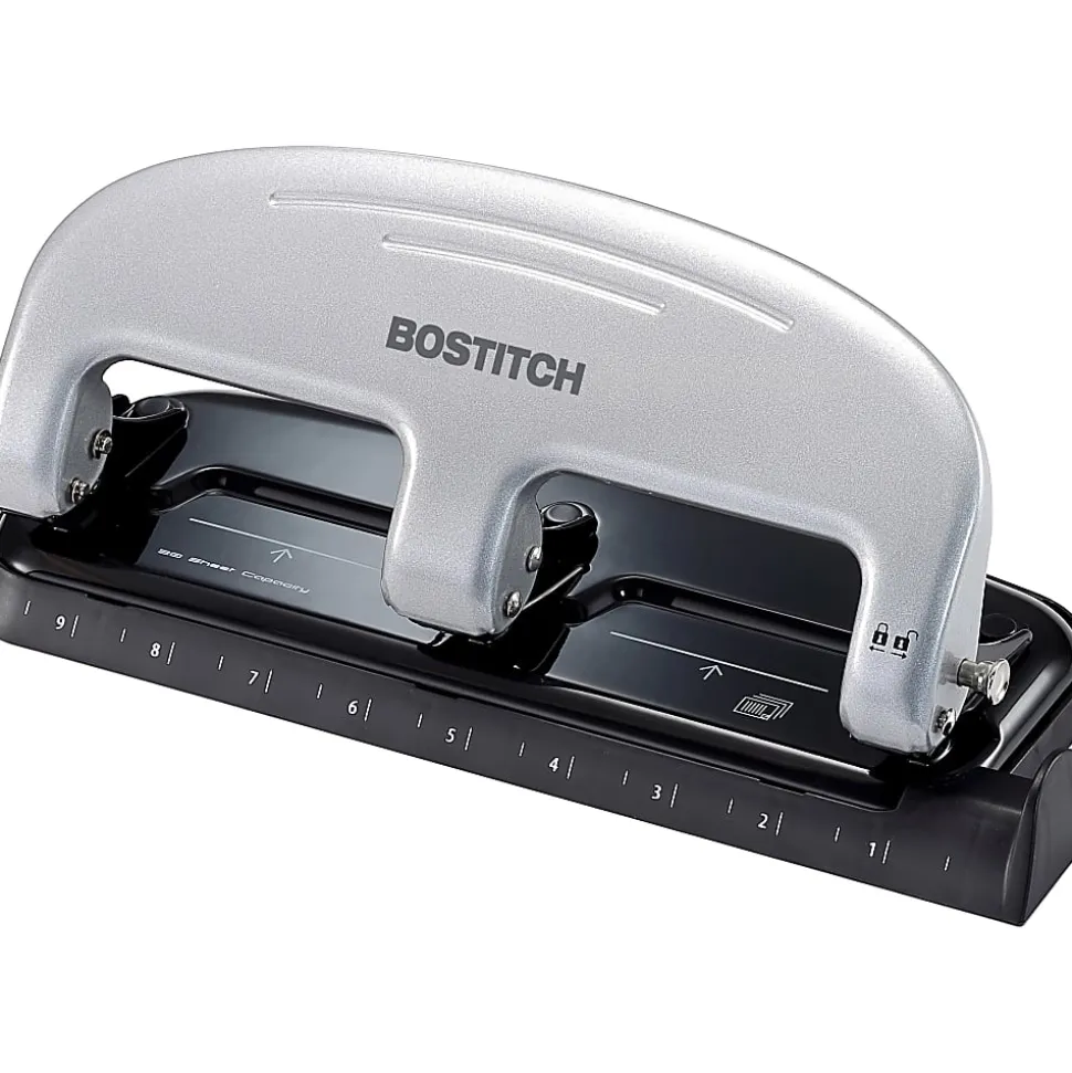 Bostitch® EZ Squeeze™ Three-Hole Punch, 20 Sheet Capacity, Black/Silver