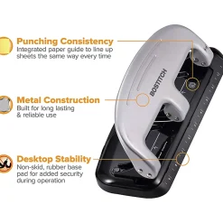 Bostitch® EZ Squeeze™ Three-Hole Punch, 20 Sheet Capacity, Black/Silver