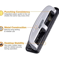 Bostitch® EZ Squeeze™ Three-Hole Punch, 12 Sheet Capacity, Black/Silver