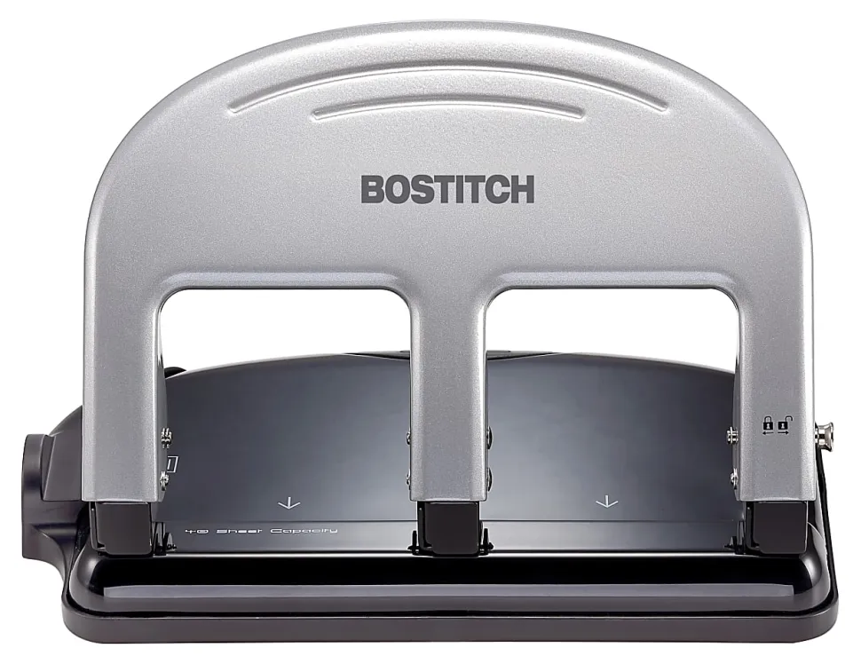 Bostitch® EZ Squeeze™ Three-Hole Punch, 40 Sheet Capacity, Black/Silver