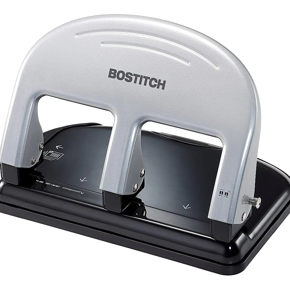 Bostitch® EZ Squeeze™ Three-Hole Punch, 40 Sheet Capacity, Black/Silver