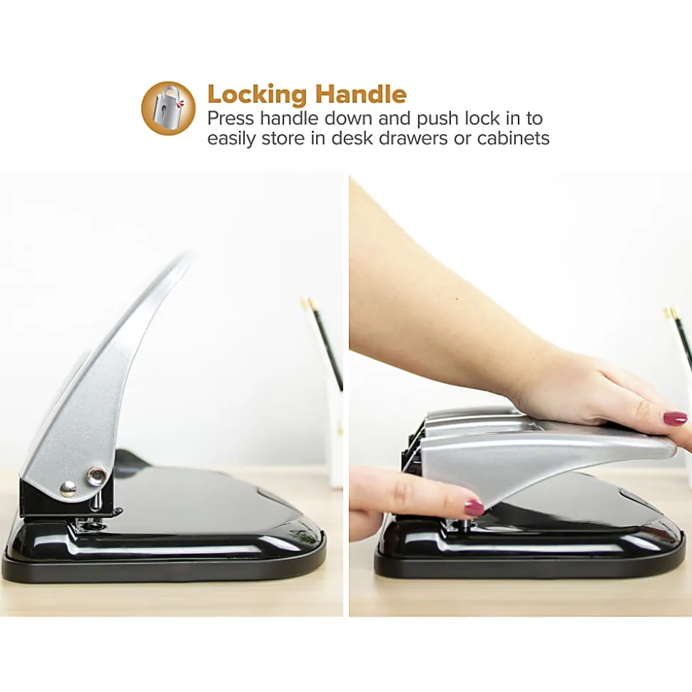 Bostitch® EZ Squeeze™ Three-Hole Punch, 40 Sheet Capacity, Black/Silver