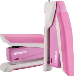 Bostitch InCourage™ Spring-Powered Desktop Stapler With Antimicrobial Protection, 20 Sheets Capacity, Pink/White