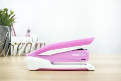 Bostitch InCourage™ Spring-Powered Desktop Stapler With Antimicrobial Protection, 20 Sheets Capacity, Pink/White