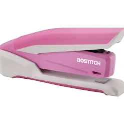 Bostitch InCourage™ Spring-Powered Desktop Stapler With Antimicrobial Protection, 20 Sheets Capacity, Pink/White