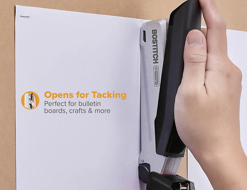 Bostitch® InPower™ Premium Spring-Powered Desktop Stapler, 28 Sheets Capacity, Black/Silver