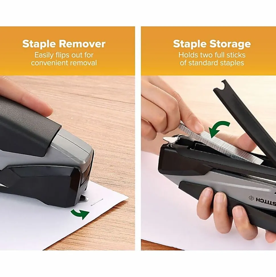 Bostitch InPower Spring Powered Desktop Stapler, 20 Sheet Capacity, Black/Gray