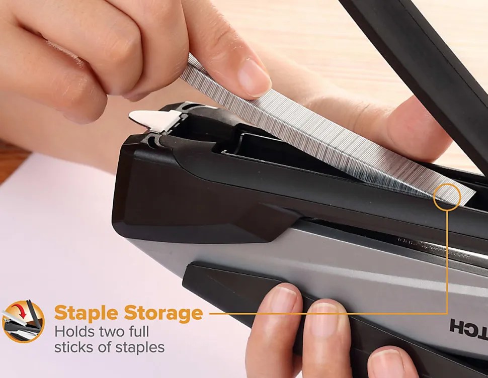 Bostitch InPower Spring Powered Desktop Stapler, 20 Sheet Capacity, Black/Gray