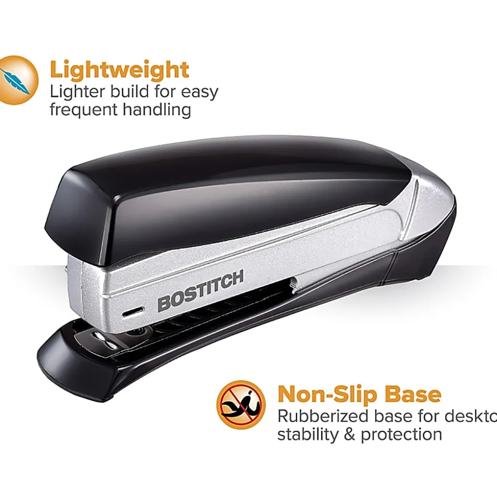 Bostitch Inspire™ Spring-Powered Premium Desktop Stapler, Black/Silver