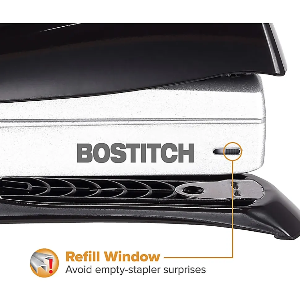 Bostitch Inspire™ Spring-Powered Premium Desktop Stapler, Black/Silver