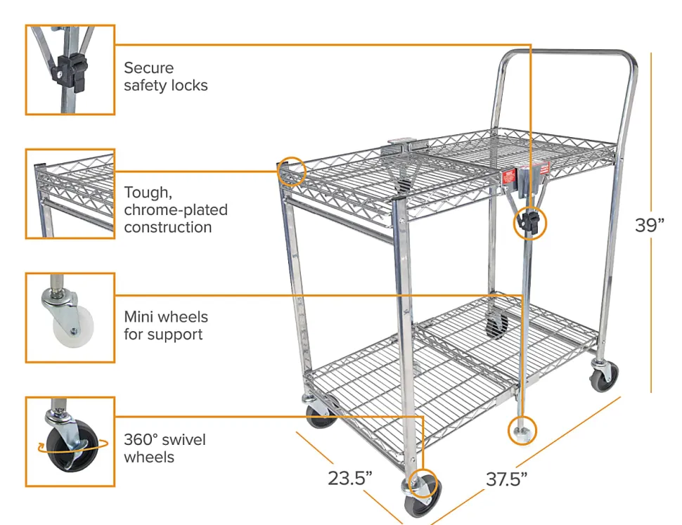 Bostitch® Large Stow-Away Folding Cart, 39" x 23-1/2" x 37-1/2", Chrome