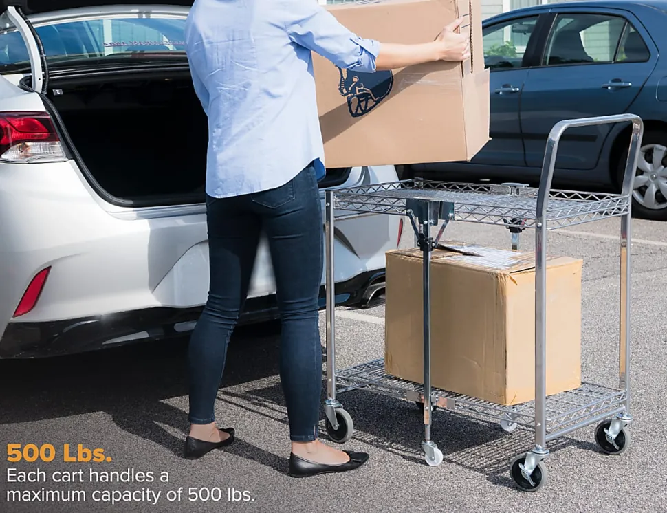 Bostitch® Large Stow-Away Folding Cart, 39" x 23-1/2" x 37-1/2", Chrome