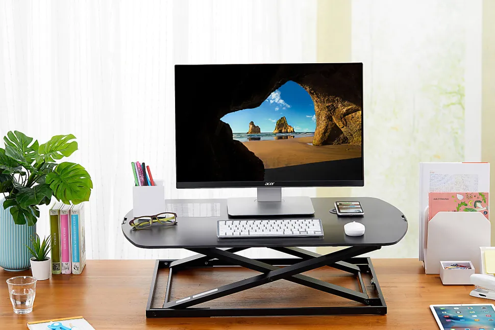 Bostitch® Manual Standing Desk Riser, 15-3/4"H x 31"W x 22"D, Black