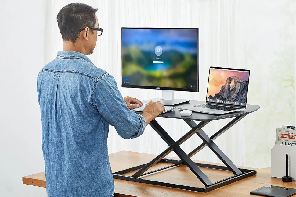 Bostitch® Manual Standing Desk Riser, 15-3/4"H x 31"W x 22"D, Black