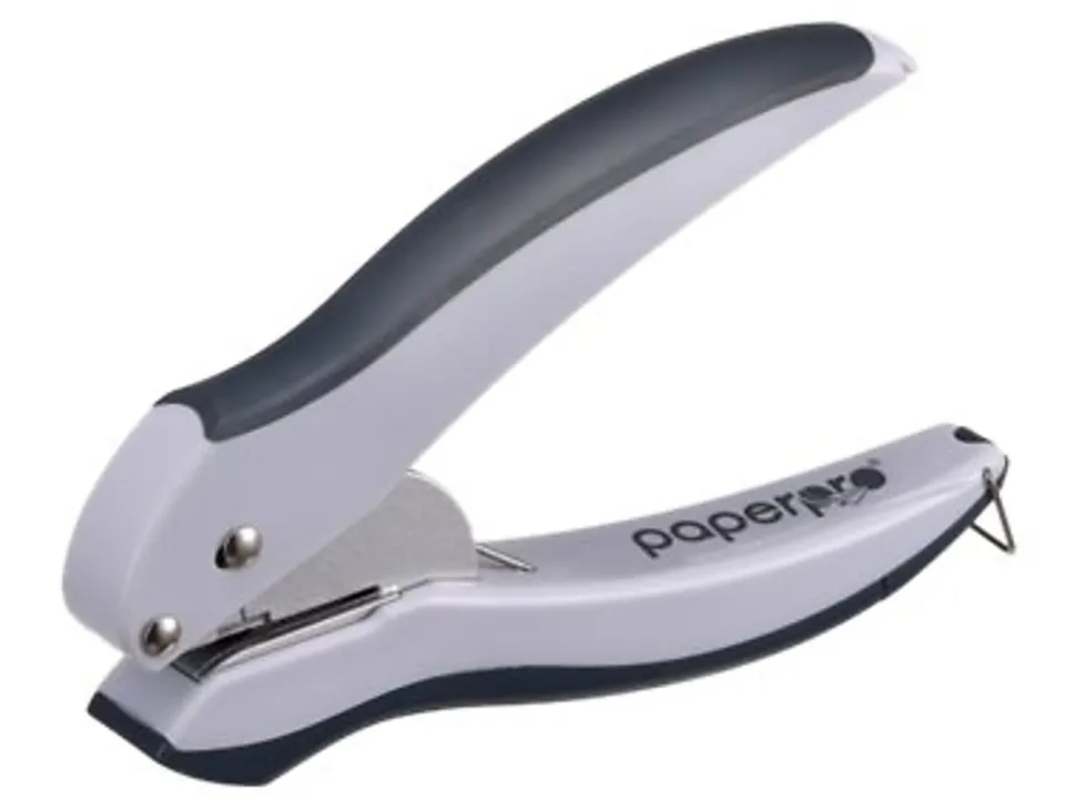 Bostitch Office EZ Squeeze One-Hole Punch, 10-Sheet Capacity, Lightweight, Gray/Blue