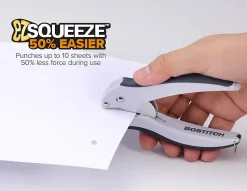 Bostitch Office EZ Squeeze One-Hole Punch, 10-Sheet Capacity, Lightweight, Gray/Blue