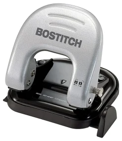 Bostitch Office EZ Squeeze Reduced Effort 2-Hole Punch, 20 Sheets, Locking Handle, Black/Silver