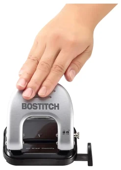 Bostitch Office EZ Squeeze Reduced Effort 2-Hole Punch, 20 Sheets, Locking Handle, Black/Silver