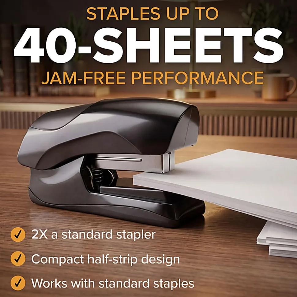 Bostitch® Office Flat Clinch Stapler, 2-5/8"H x 1-3/8"W x 4-3/8"D, Black