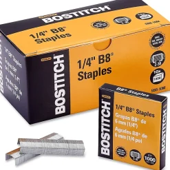 Bostitch PowerCrown Premium Staples, 210 Per Strip, 1/4" Leg , 1/2" Crown, Chisel Point , Silver, Pack of 10,000 - SB810M