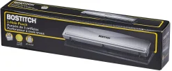 Bostitch Premium 3-Hole Punch, 12-Sheet Capacity, All-Metal, Rubber Base, Easy-Clean Tray, Silver/Black