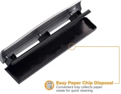 Bostitch Premium 3-Hole Punch, 12-Sheet Capacity, All-Metal, Rubber Base, Easy-Clean Tray, Silver/Black
