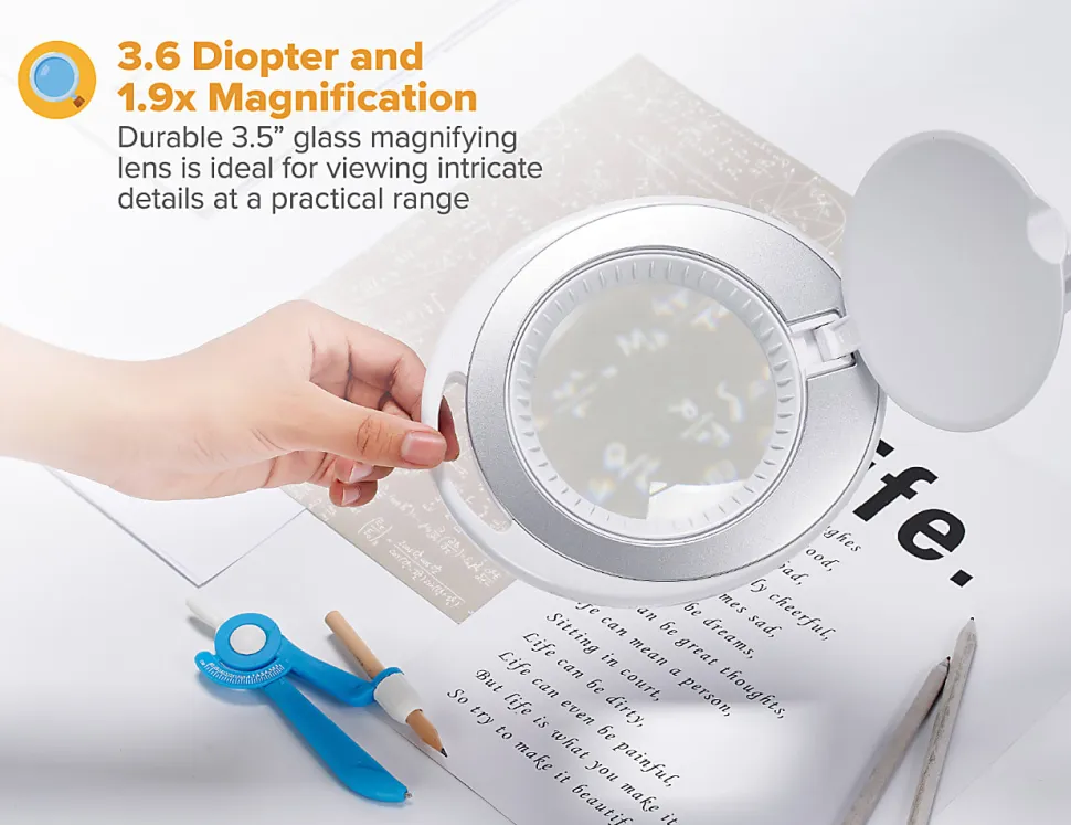 Bostitch® PureOptics LED VLED600 Magnifying Desk Lamp With Clamp Mount, 22"H, White
