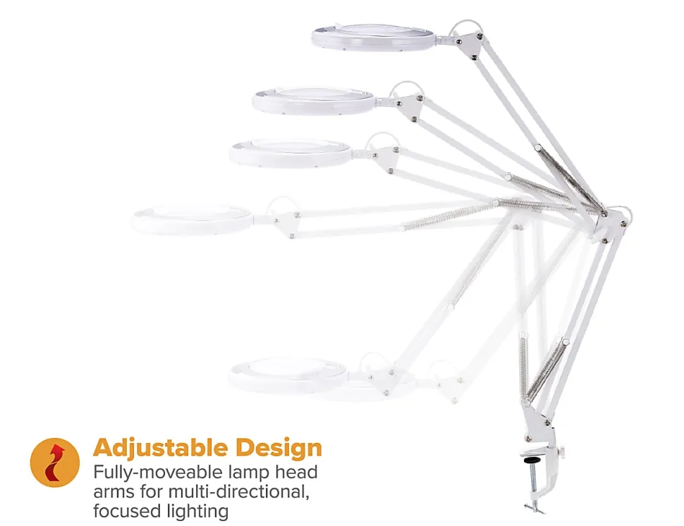 Bostitch® PureOptics LED VLED600 Magnifying Desk Lamp With Clamp Mount, 22"H, White