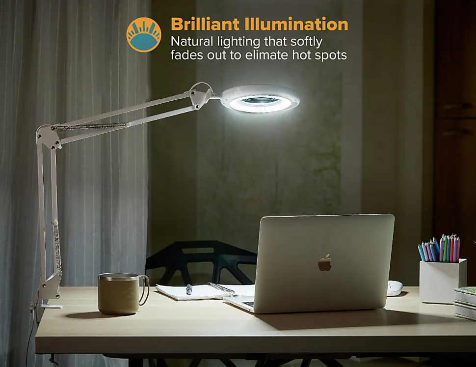 Bostitch® PureOptics LED VLED600 Magnifying Desk Lamp With Clamp Mount, 22"H, White