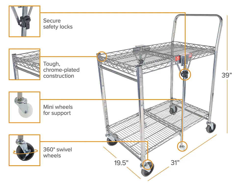 Bostitch® Small Stow-Away Folding Cart, 39" x 19-1/2" x 31", Chrome