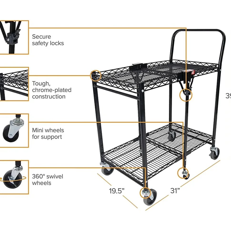 Bostitch® Small Stow-Away Folding Cart, 39" x 19-1/2" x 31", Black