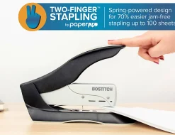 Bostitch® Spring-Powered Premium Heavy Duty Stapler, 100 Sheet Capcity, Black/Silver