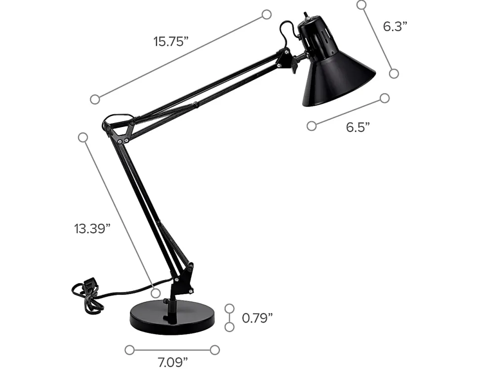 Bostitch® Swing Arm LED Desk Lamp, 16-15/16"H, Black