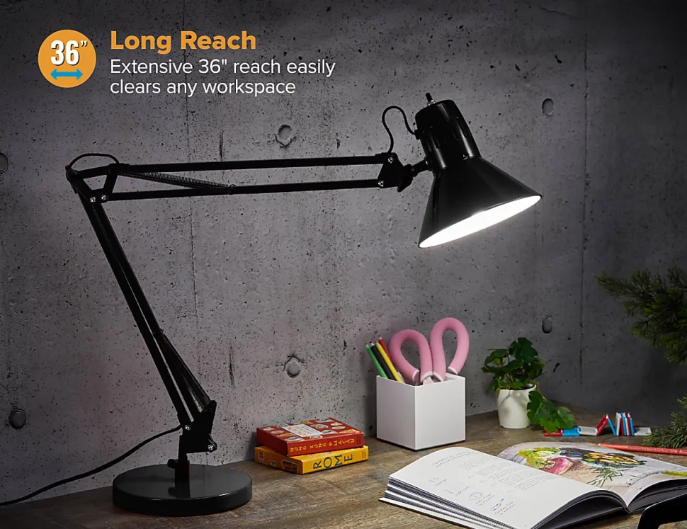 Bostitch® Swing Arm LED Desk Lamp, 16-15/16"H, Black
